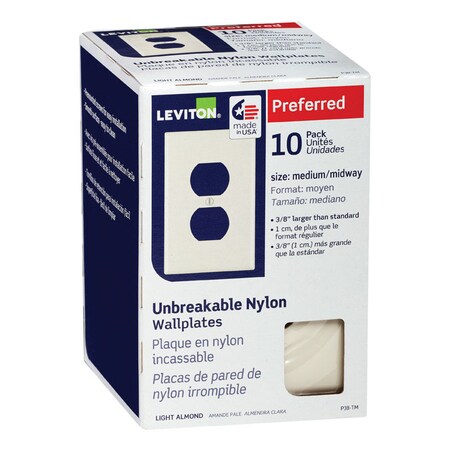 Leviton Leviton Almond 1 gang Thermoplastic Nylon Duplex Wall Plate 10 pk PJ8-TM